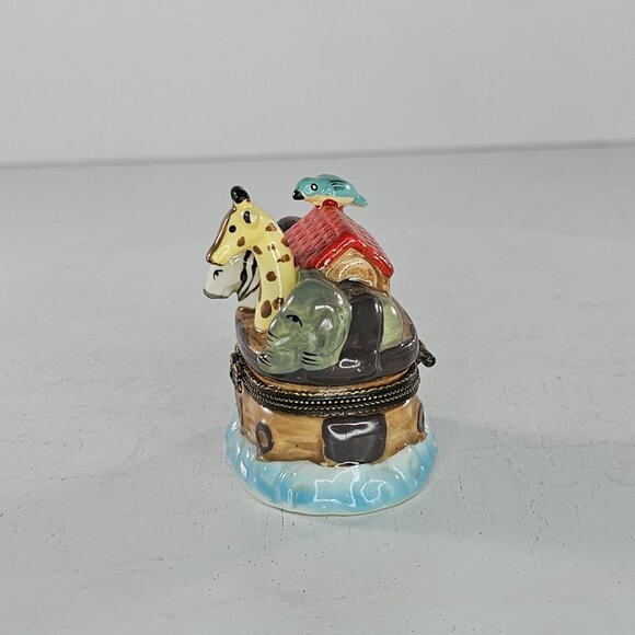 Vintage Noahs Ark Animal Trinket Box Ceramic Keepsake Lion Elephant Giraffe Bird - Picture 4 of 8